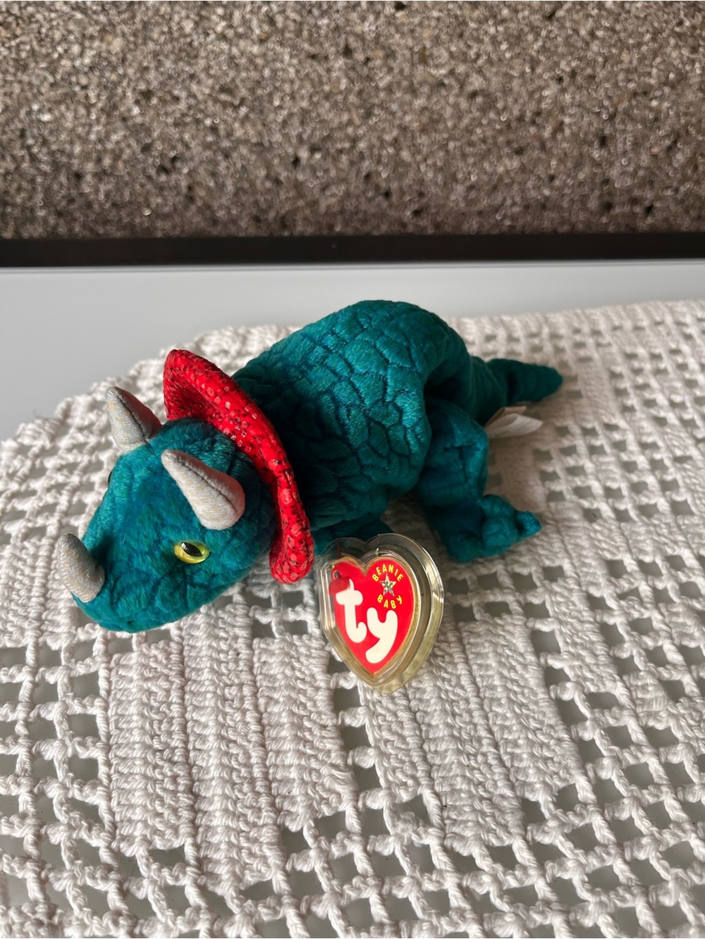 Ty beanie baby Teal Triceratops Plush with Red Frill
